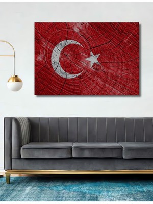 Dekoratif Ahşap Tablo Türk Bayrağı (Bir Hilal Uğruna Ya Rab) Şık Yatay Duvar Dekorasyon Tablosu