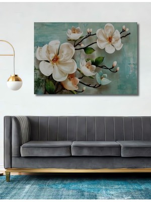 Teona Ahşap Inci Çiçeği Ahşap Tablo - Oturma Antre Ofis Için Duvar Dekoru Şık Yatay Duvar Dekorasyon Tablosu