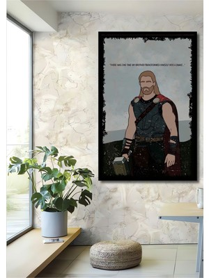 Teona Ahşap Tablo Marvel Avengers / Thor / Retro Vintage / A + Kalite Çerçeve Görünümlü Dikey Duvar Tablo
