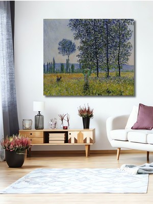 Teona Ahşap Dekoratif Claude Monet Kavaklar Altında Ahşap Tablo Şık Yatay Duvar Dekorasyon Tablosu