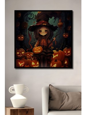 Hallowen Kucuk Cadı Ahşap Mdf Digital Uv Çocuk Odası Tablo Çerçeve Görünümlü Dikey Duvar Tablo