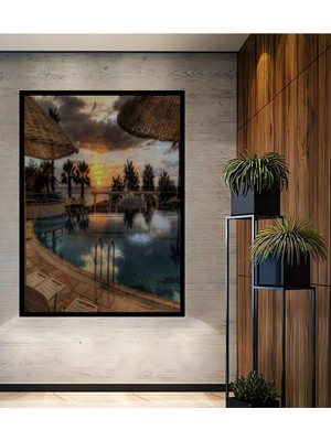 Teona Ahşap Tatil Temalı Havuz Ahşap Tablo Duvar Dekoru Çerçeve Görünümlü Dikey Duvar Tablo
