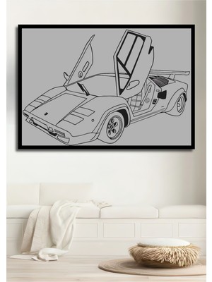 Teona Ahşap Dekoratif Yatay Spor Araba Karakalem Duvar Tablo Ahşap Dikdörtgen Tablo