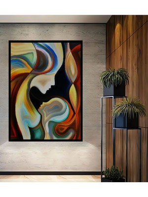 Kaliteli Ahşap Tablo Soyut Sürreal Modern Anne ve Çocuk Çerçeve Görünümlü Dikey Duvar Tablo