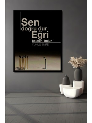 Teona Ahşap Dekoratif Sen Doğru Dur Yunus Emre Tablo 20*30 Çerçeve Görünümlü Dikey Duvar Dekorasyon Tablosu