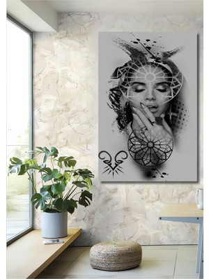 Dekoratif Dikey Modern Sanat Kadın Duvar Tablo Ahşap Dikdörtgen Tablo