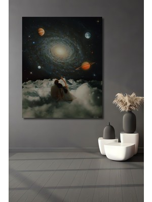 Teona Ahşap Dekoratif Dikey Bulutlardan Uzaya Bakış Duvar Tablo Ahşap Dikdörtgen Tablo