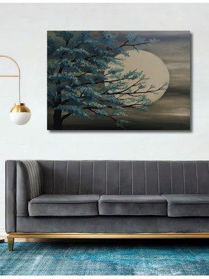 Teona Ahşap Dekoratif Ay ve Ağaç Desenli Ahşap Tablo Şık Yatay Duvar Dekorasyon Tablosu