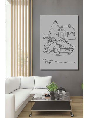 Dekoratif Dikey Karakalem Boyama Duvar Tablo Ahşap Dikdörtgen Tablo