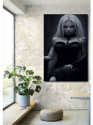 Dekoratif Dikey Şeytani Kadın Duvar Tablo Ahşap Dikdörtgen Tablo