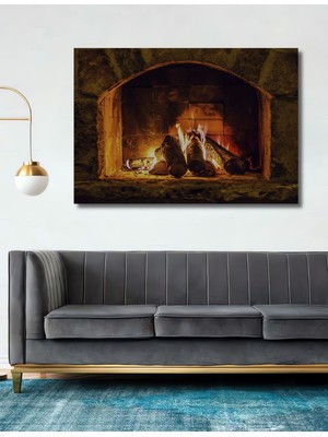 Dekoratif Şömine Desenli Ahşap Tablo Şık Yatay Duvar Dekorasyon Tablosu