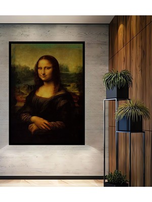 Teona Ahşap Dekoratif Monalisa Desenli Ahşap Tablo Çerçeve Görünümlü Dikey Duvar Dekorasyon Tablosu