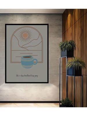 Dekoratif Ahşap Tablo Bohem Art Sunset&coffe Table Çerçeve Görünümlü Dikey Duvar Dekorasyon Tablosu