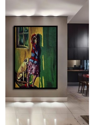 Dekoratif Ahşap Sanatsal ve Köpek Tablo Çerçeve Görünümlü Dikey Duvar Dekorasyon Tablosu