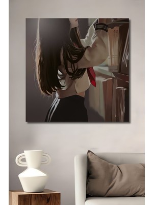 Dekoratif Dikey Anime Kütüphane Duvar Tablo Ahşap Dikdörtgen Tablo