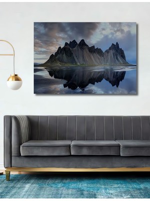 Vestrahorn (Batman Dağı) Izlanda Dekoratif Ahşap Tablo Şık Yatay Duvar Dekorasyon Tablosu