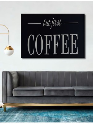 Teona Ahşap Tablo Kahve Köşesi Fincan Askılıklı Ahşap Raf ve Coffee Ahşap Çerçeve Yatay Duvar Dekorasyon Tablosu