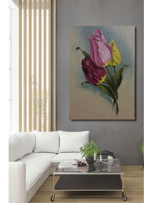Dekoratif Dikey Çiçekler Sanat Duvar Tablo Ahşap Dikdörtgen Tablo