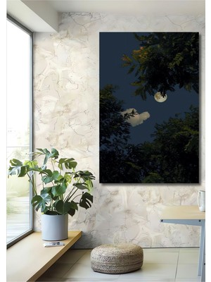 Teona Ahşap Dekoratif Dikey Ormandan Dolunay Manzara Duvar Tablo Ahşap Dikdörtgen Tablo