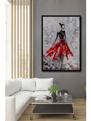 Teona Ahşap Dekoratif Kırmızı Esoyut Kadın Ahşap Tablo Çerçeve Görünümlü Dikey Duvar Dekorasyon Tablosu
