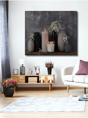 Antrasit Gri Mum-Ahşap Tablo Oturma Ofis Antre Cafe Için Duvar Dekoru Yatay Duvar Dekorasyon Tablosu