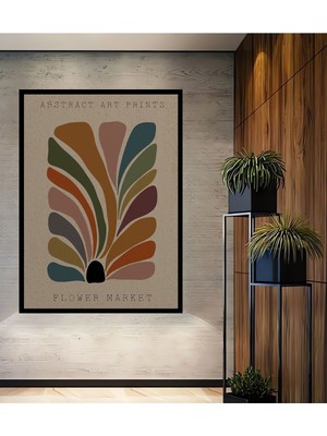 Ahşap Soyut Renkli Desenler Flower Modern Art Tablo Çerçeve Görünümlü Dikey Duvar Dekorasyon Tablosu