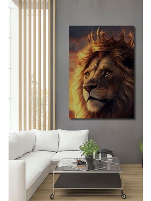 Teona Ahşap Dekoratif Dikey Kral Aslan Duvar Tablo Ahşap Dikdörtgen Tablo