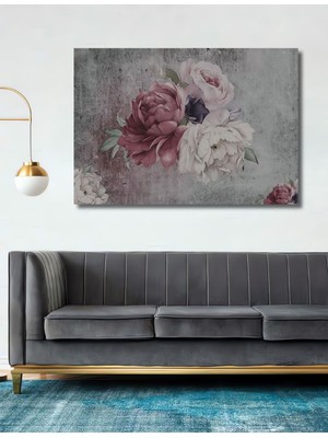 Teona Ahşap Yağlı Boya Görünümlü Çiçek Modelli Şık Ahşap Tablo Şık Yatay Duvar Dekorasyon Tablosu