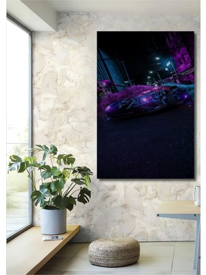 Teona Ahşap Dekoratif Dikey Neon Spor Araba Duvar Tablo Ahşap Dikdörtgen Tablo