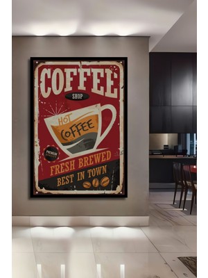 Dekoratif Tablo Sıcak Kahve Retro Vintage Çerçeve Görünümlü Dikey Duvar Dekorasyon Tablosu