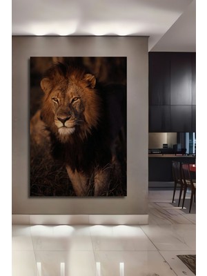 Teona Ahşap Dekoratif Dikey Karizmatik Aslan Duvar Tablo Ahşap Dikdörtgen Tablo