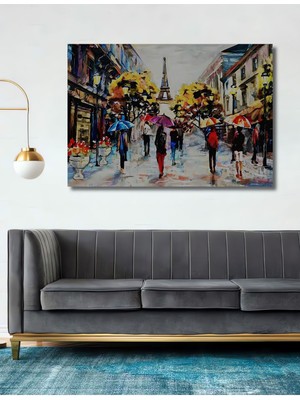 Ahşap Tablo Eyfel Kulesi 3 Boyutlu Yağmurlu Gün Duvar Süsü Şık Yatay Duvar Dekorasyon Tablosu