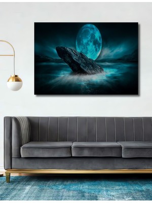 Teona Ahşap Muhteşem Dolunay Manzarası Dekoratif Ahşap Tablo Şık Yatay Duvar Dekorasyon Tablosu