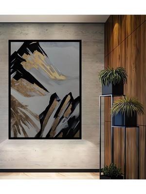 Teona Ahşap Gold Dağ Manzaralı Ahşap Tablo Duvar Dekoru Çerçeve Görünümlü Dikey Duvar Tablo