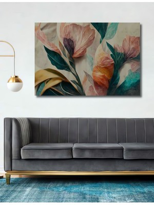 Dekoratif Pembe Çiçek Ahşap Tablo Şık Yatay Duvar Dekorasyon Tablosu