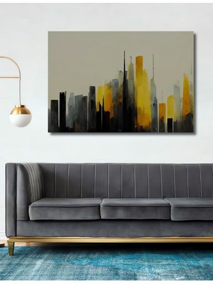 Teona Ahşap Dekoratif Sulu Boya Şehir Silueti Muhteşem Ahşap Tablo Şık Yatay Duvar Dekorasyon Tablosu