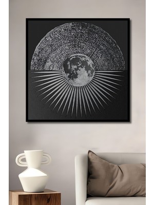 Modern Lüks Gümüş Geometrik Soyut Ahşap Tablo Çerçeve Görünümlü Dikey Duvar Dekorasyon Tablosu