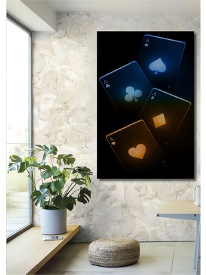 Dekoratif Dikey Işıklı 4 As Duvar Tablo Ahşap Dikdörtgen Tablo