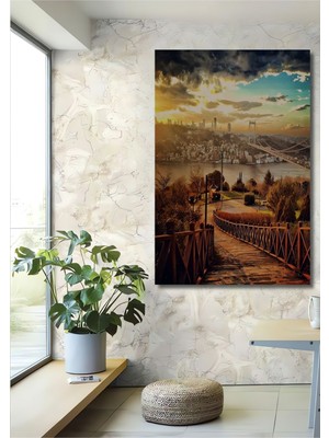 Dekoratif Dikey Istanbul Boğazı Manzara Duvar Tablo Ahşap Dikdörtgen Tablo