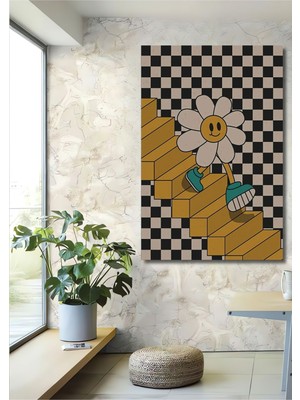 Teona Ahşap Dekoratif Dikey Merdivende Yürüyen Çiçek Duvar Tablo Ahşap Dikdörtgen Tablo