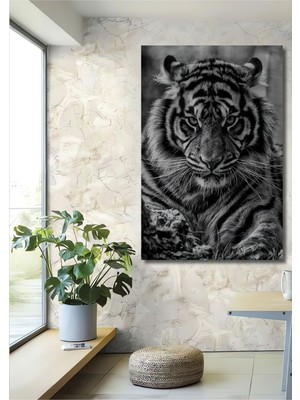 Dekoratif Dikey Siyah Beyaz Kaplan Duvar Tablo Ahşap Dikdörtgen Tablo