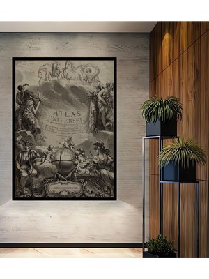 Teona Ahşap Vintage Ahşap Tablo,sanatsal Baskı,atlas,atlas Çizim,dünya,harita Çerçeve Görünümlü Duvar Tablo