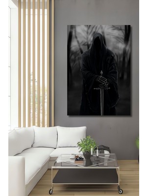 Teona Ahşap Dekoratif Dikey Kılıç Tutan Azrail Duvar Tablo Ahşap Dikdörtgen Tablo