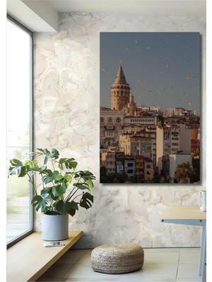 Dekoratif Dikey Şehir Duvar Tablo Ahşap Dikdörtgen Tablo