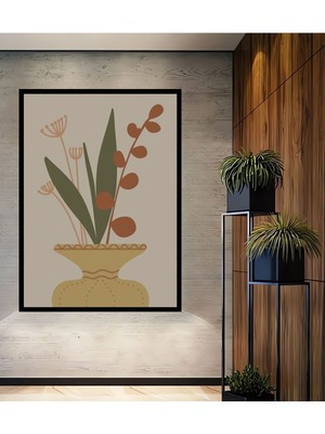 Dekoratif Bohem Minimalist Soyut Çizim Ahşap Tablo Çerçeve Görünümlü Dikey Duvar Dekorasyon Tablosu
