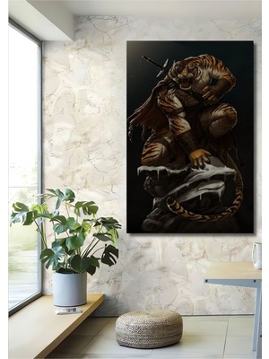 Teona Ahşap Dekoratif Dikey Kaplan Savaşçı Duvar Tablo Ahşap Dikdörtgen Tablo