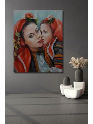 Dekoratif Dikey Anne ve Çocuk Modern Sanat Duvar Tablo Ahşap Dikdörtgen Tablo