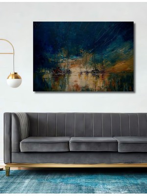 Dekoratif Yağlı Boya Görünümlü Deniz Savaşları Ahşap Tablo Şık Yatay Duvar Dekorasyon Tablosu