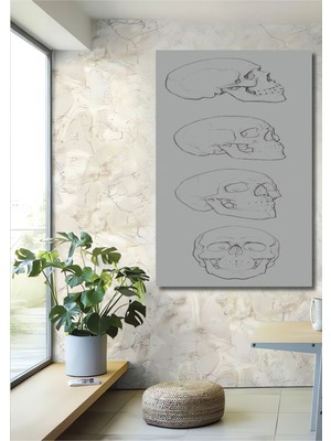 Dekoratif Dikey Kuru Kafa Karakalem Duvar Tablo Ahşap Dikdörtgen Tablo