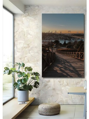 Teona Ahşap Dekoratif Dikey Istanbul Boğaz Manzara Duvar Tablo Ahşap Dikdörtgen Tablo